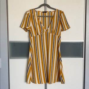 V neck yellow and navy striped sun dress